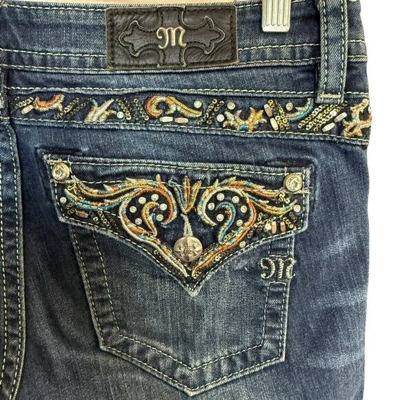 Vtg Y2K Miss Me Jeans Signature Bootcut Embellished Color Thread 31X33 Whiskers - Picture 6 of 12